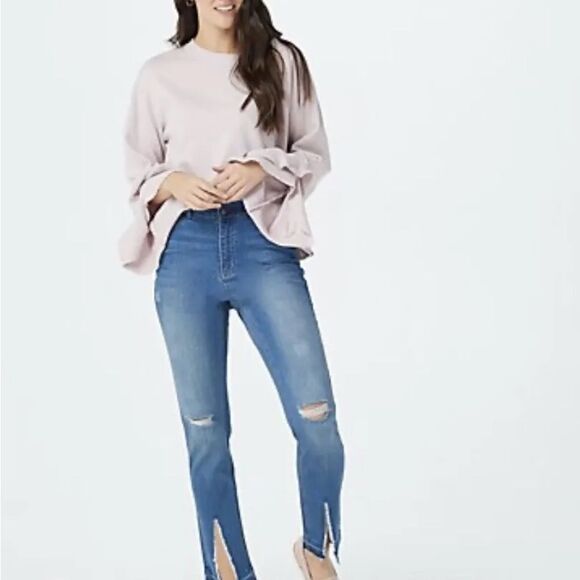 Peace Love World Girlfriend Jeans Front Slit Straight Medium Wash Womens Size 28 - Picture 4 of 15